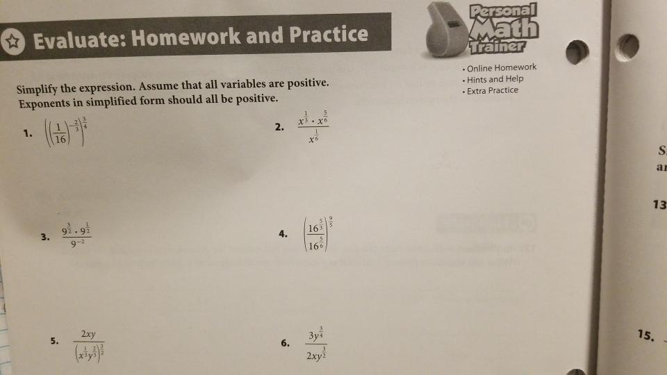 personal math trainer evaluate homework and practice answers geometry