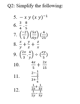 Q2 Simplify The Following 5 X Y X Y 1 3 8 4 5 Chegg Com