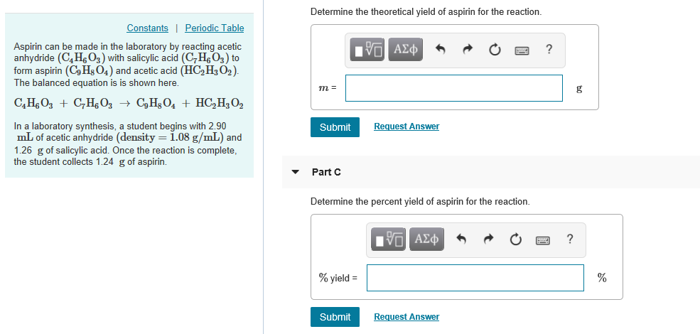 Solved Determine The Theoretical Yield Of Aspirin For The 9754