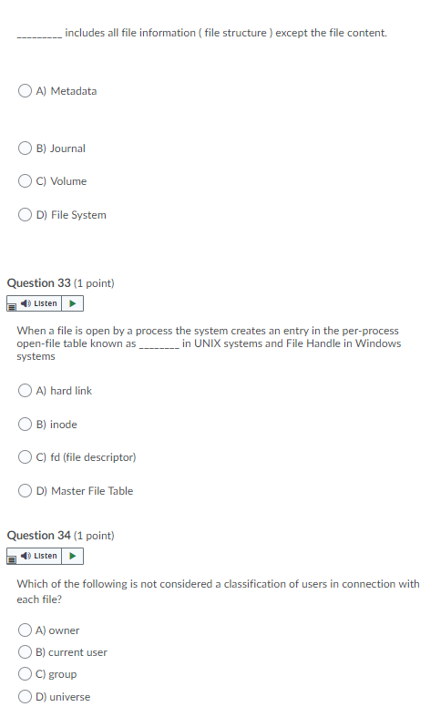 Solved Question 1 (2 points) Listen Match the following | Chegg.com