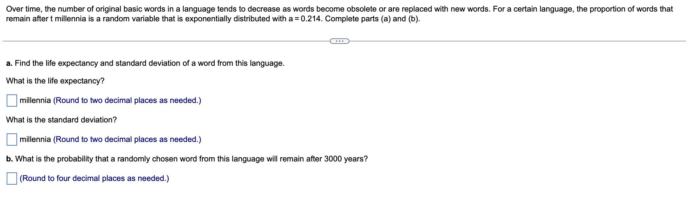 Solved Over time, the number of original basic words in a | Chegg.com