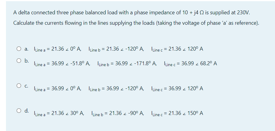 Solved + A delta connected three phase balanced load with a | Chegg.com