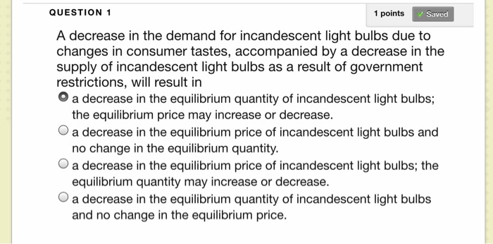 Solved A decrease in the demand for incandescent light bulbs | Chegg.com