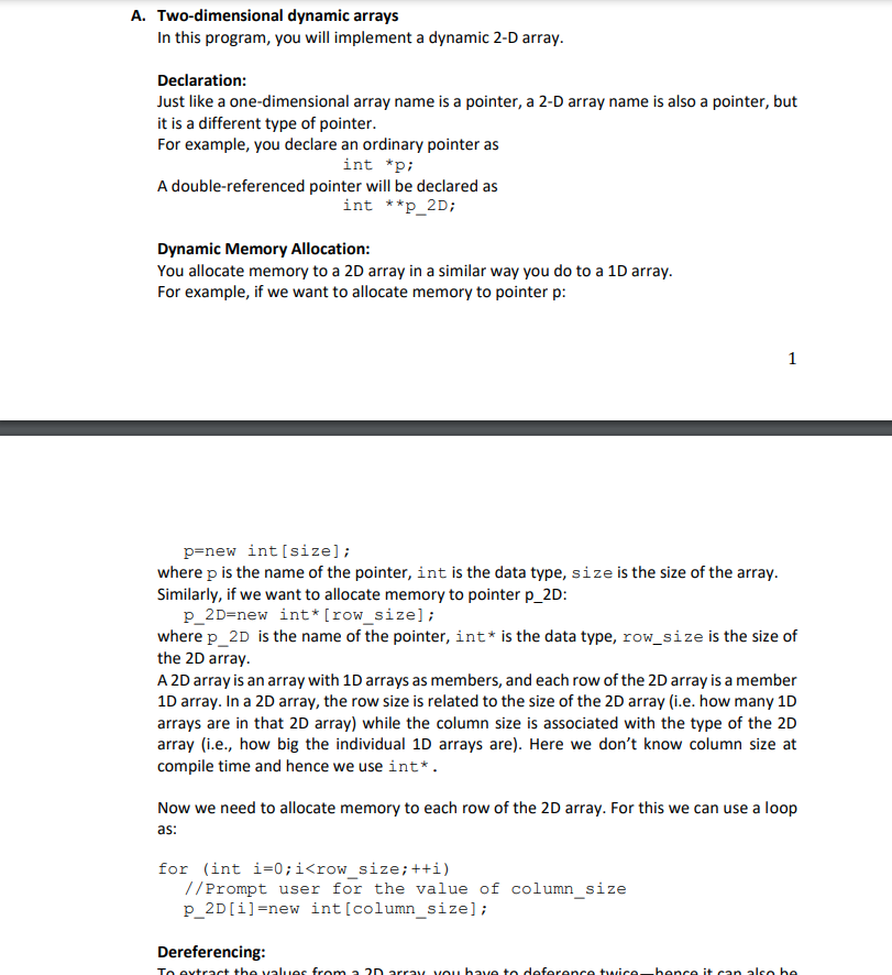 Solved A. Two-dimensional dynamic arrays In this program, | Chegg.com