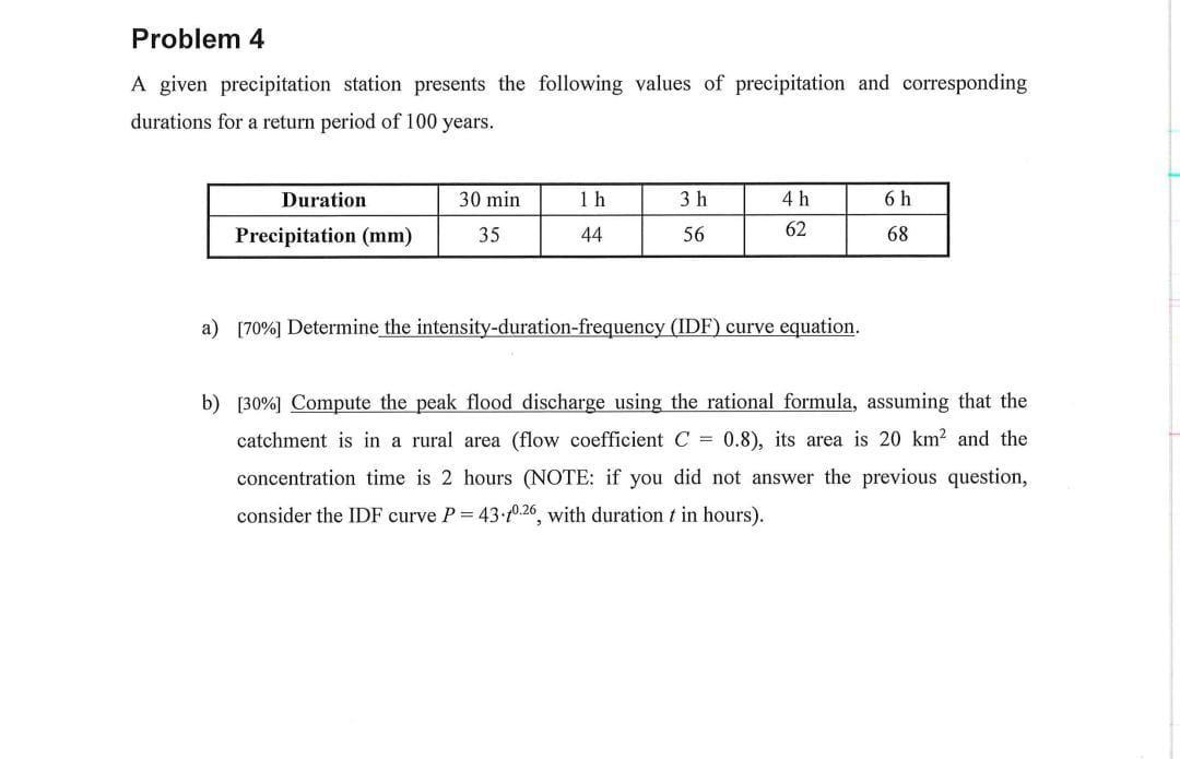 Solved Problem 4 A Given Precipitation Station Presents The | Chegg.com