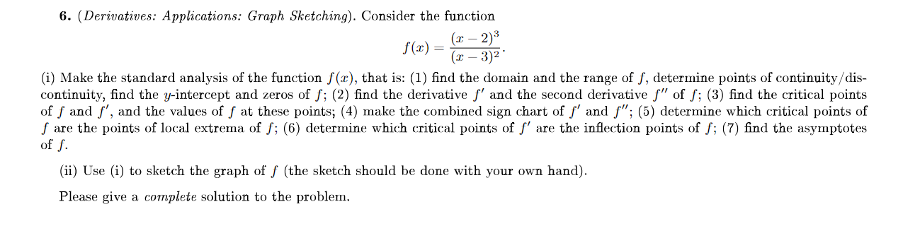 Solved 6. (Derivatives: Applications: Graph Sketching). | Chegg.com