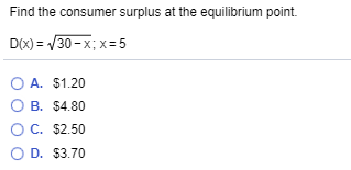 Solved Find the consumer surplus at the equilibrium point. | Chegg.com