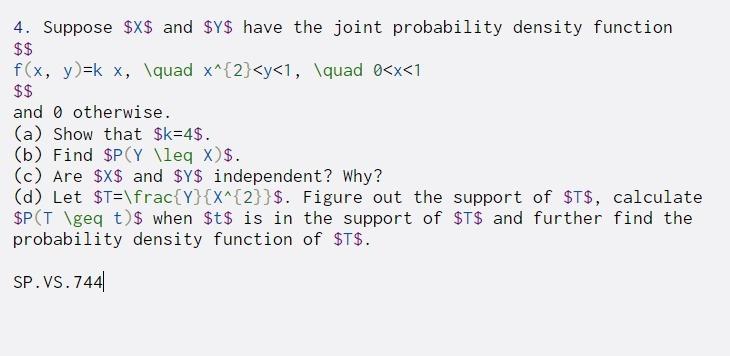 Solved 4. Suppose $X$ and $y$ have the joint probability | Chegg.com