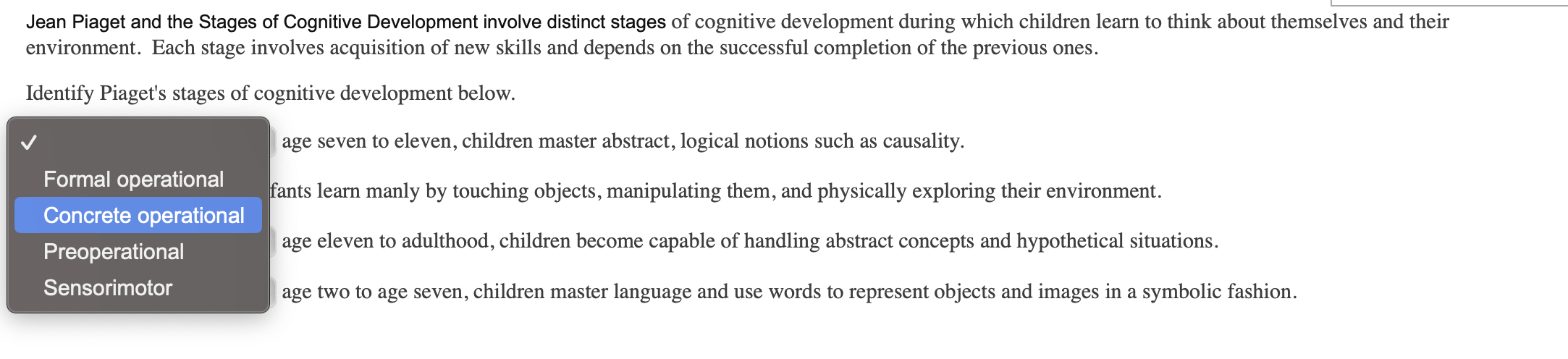 Solved Jean Piaget and the Stages of Cognitive Development Chegg