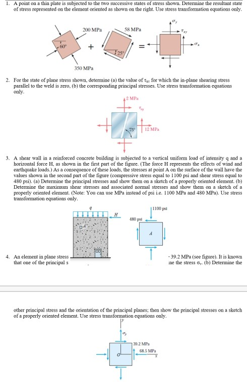 Solved 1. A point on a thin plate is subjected to the two | Chegg.com