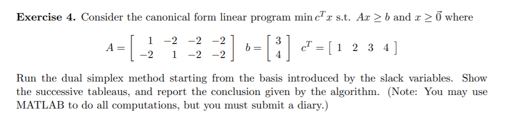 Solved Exercise 4. Consider the canonical form linear | Chegg.com