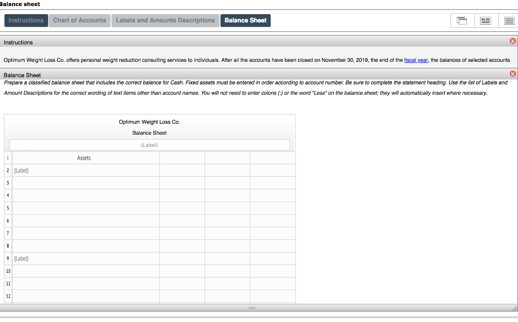 Solved Instructions Chart of Accounts Labels and Amounts | Chegg.com