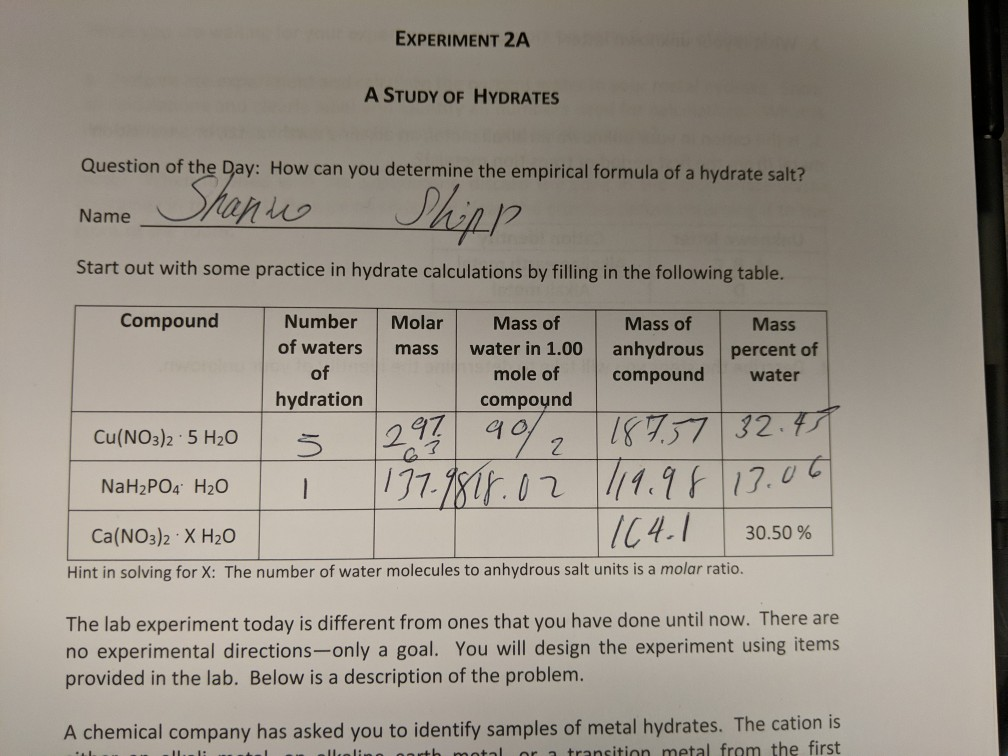 Water In A Hydrate Lab Answer Key 91+ Pages Explanation [1.6mb] - Latest Update 