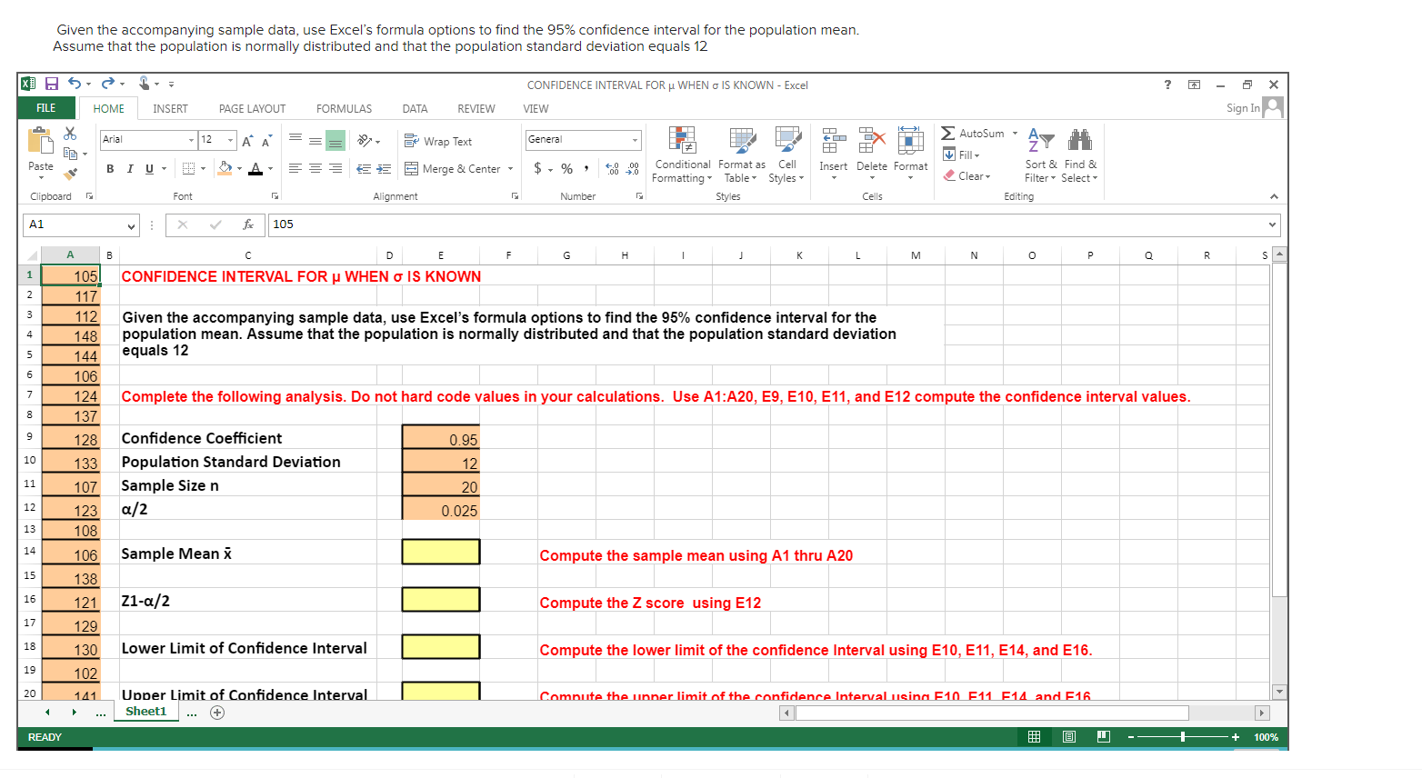 Solved Given The Accompanying Sample Data, Use Excel’s 