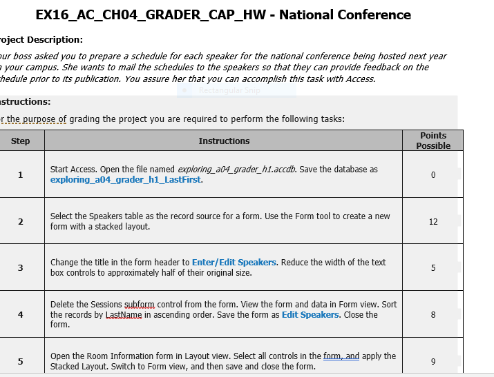 EX16 AC CH04 GRADER CAP HW - National Conference | Chegg.com