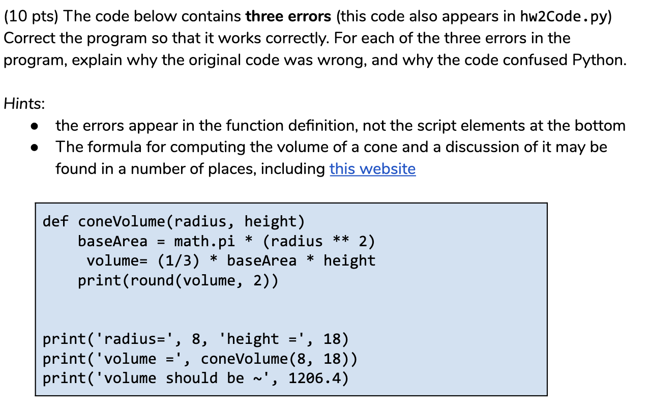 Solved (10 pts) The code below contains three errors (this | Chegg.com