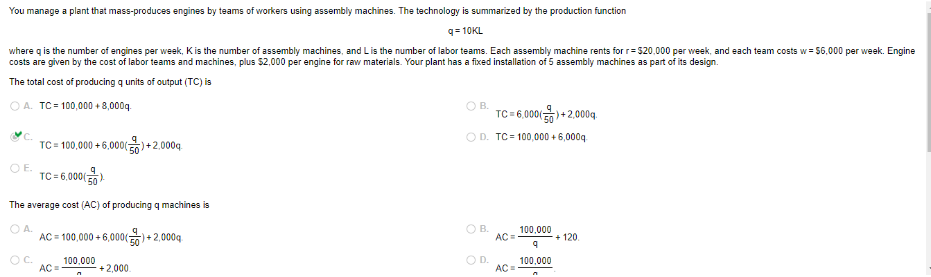 Solved You manage a plant that mass-produces engines by | Chegg.com