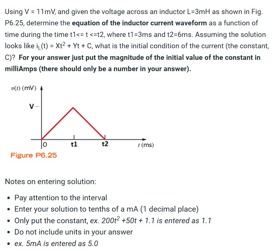 Solved Using V=11mV, and given the voltage across an | Chegg.com