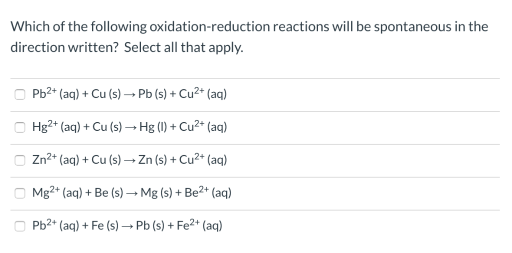 Solved Which of the following oxidation-reduction reactions | Chegg.com