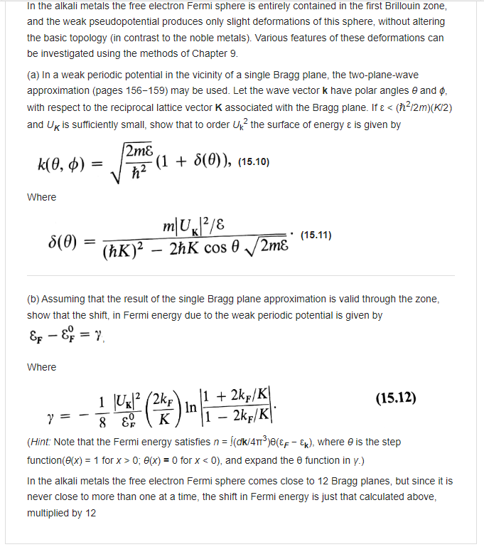 Solved In the alkali metals the free electron Fermi sphere | Chegg.com