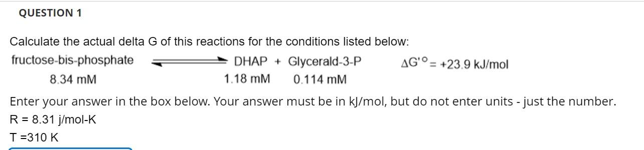 Solved Calculate the actual delta G of this reactions for | Chegg.com