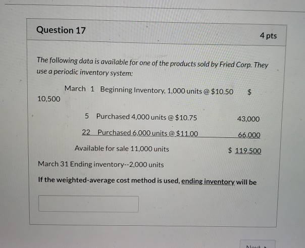 Solved Question 17 4 pts The following data is available for | Chegg.com