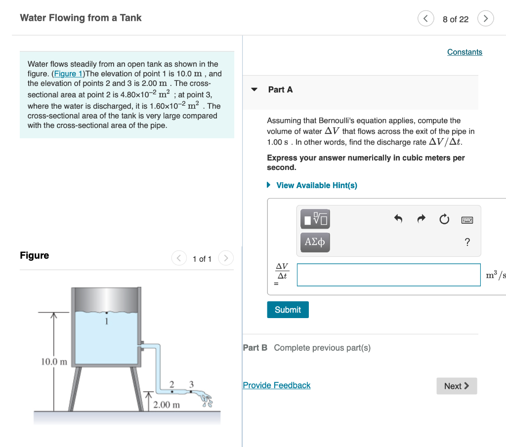 Solved Water Flowing From A Tank 8 Of 22 > Constants Part A 