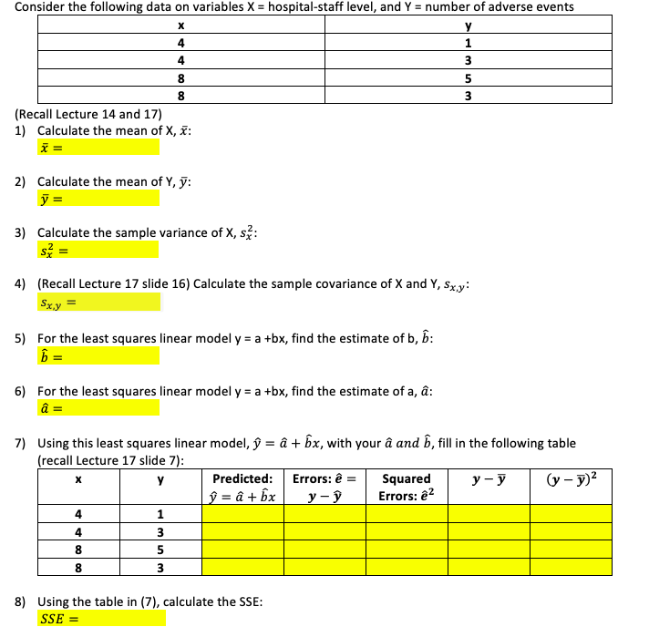 Solved Consider The Following Data On Variables X Hospi Chegg Com