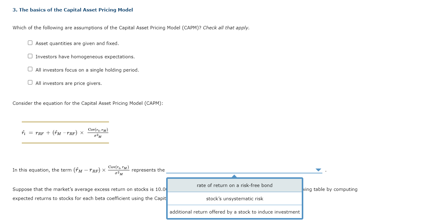 Solved 3. The basics of the Capital Asset Pricing Model | Chegg.com