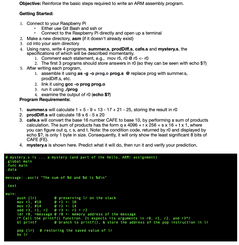 Solved I need help writing this ARM Assembly Program | Chegg.com