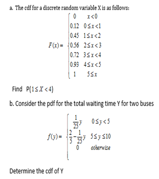 Solved a. The cdf for a discrete random variable X is as | Chegg.com