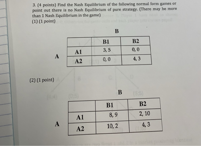 Solved 3. (4 points) Find the Nash Equilibrium of the | Chegg.com