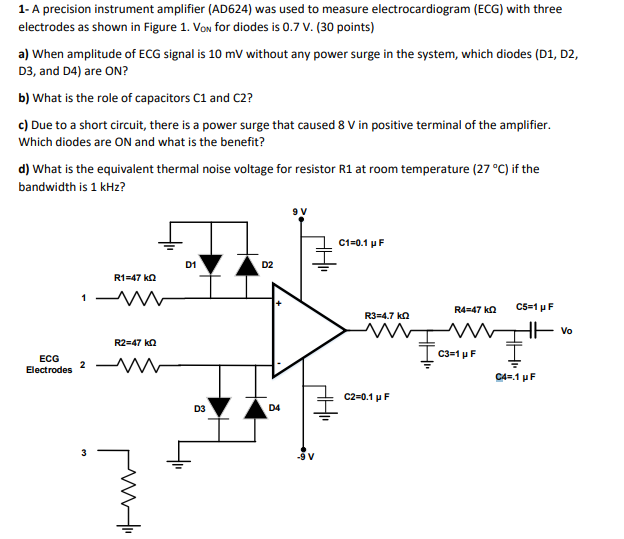 Solved - A precision instrument amplifier (AD624) was used | Chegg.com