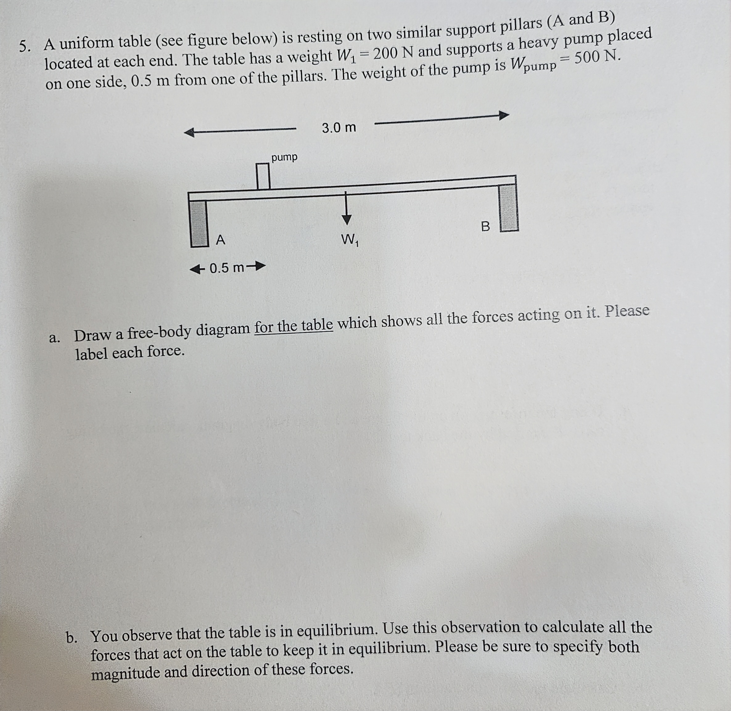 Solved 5. A uniform table (see figure below) is resting on | Chegg.com