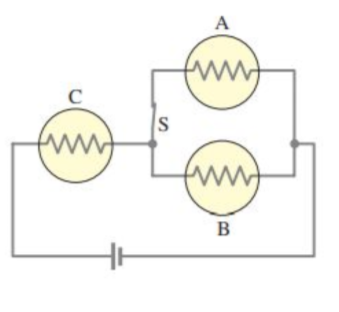 Solved In the circuit shown, the three bulbs A, B, and C, | Chegg.com
