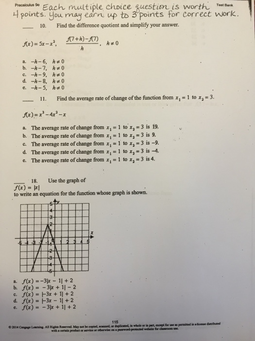 Solved Precalculus 9e Each multiple choice guestion is worth | Chegg.com