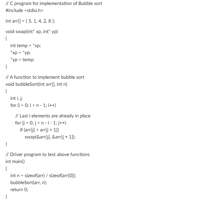 C Program for Bubble Sort