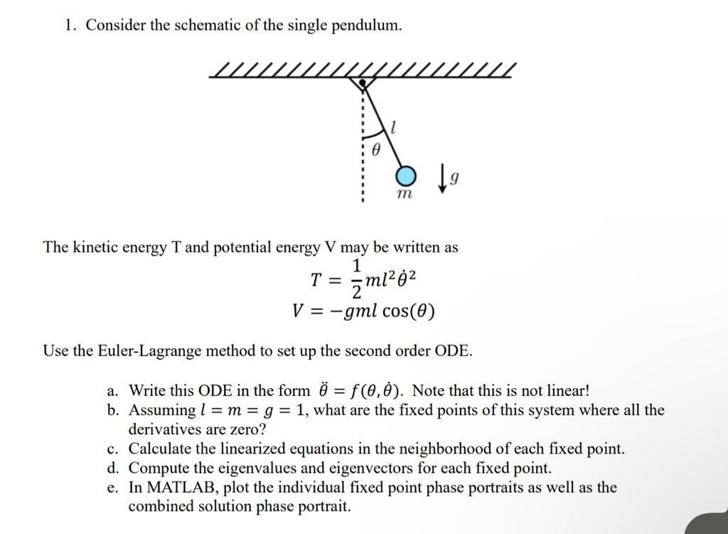 Solved 1. Consider the schematic of the single pendulum. The | Chegg.com