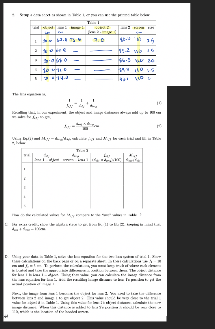 Solved 2. Setup a data sheet as shown in Table 1, or you can | Chegg.com