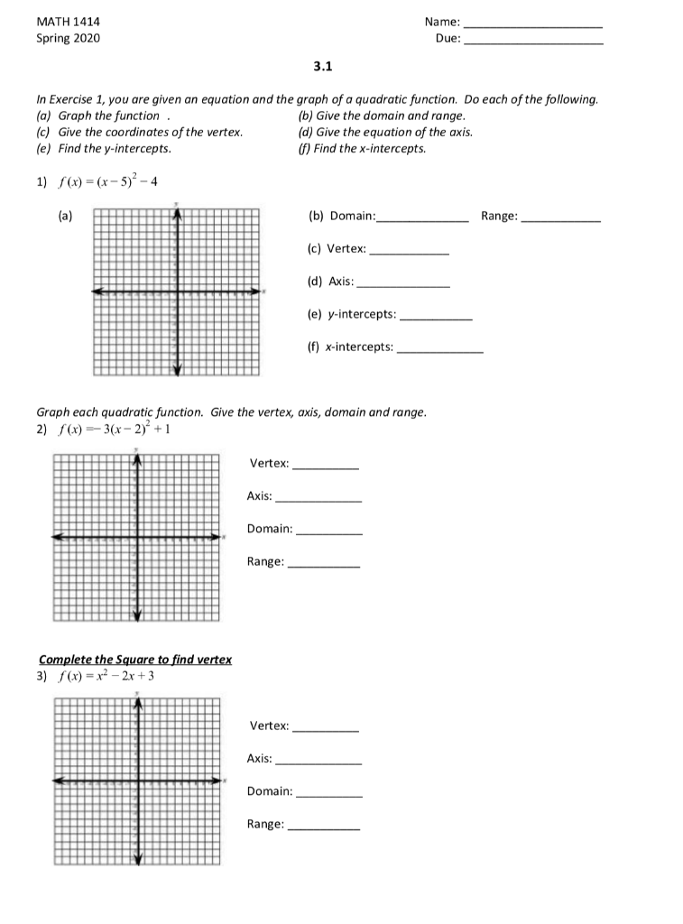 Solved MATH 1414 Spring 2020 Name: Due: 3.1 In Exercise 1, | Chegg.com