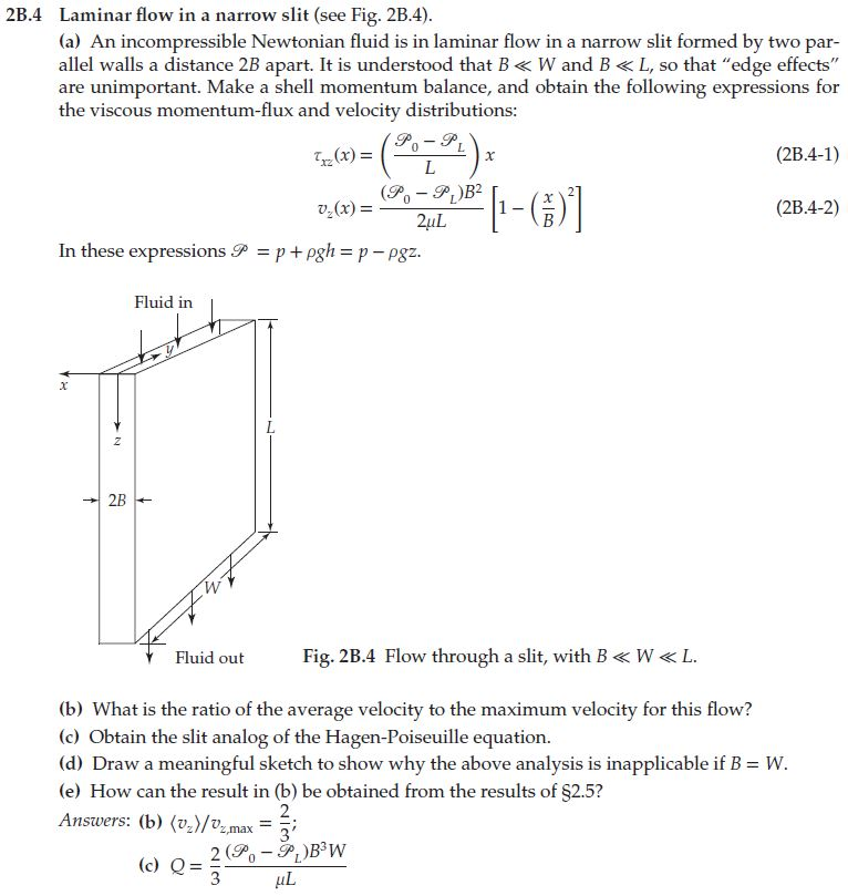 Solved 2B.4 Laminar Flow In A Narrow Slit (see Fig. 2B.4). | Chegg.com