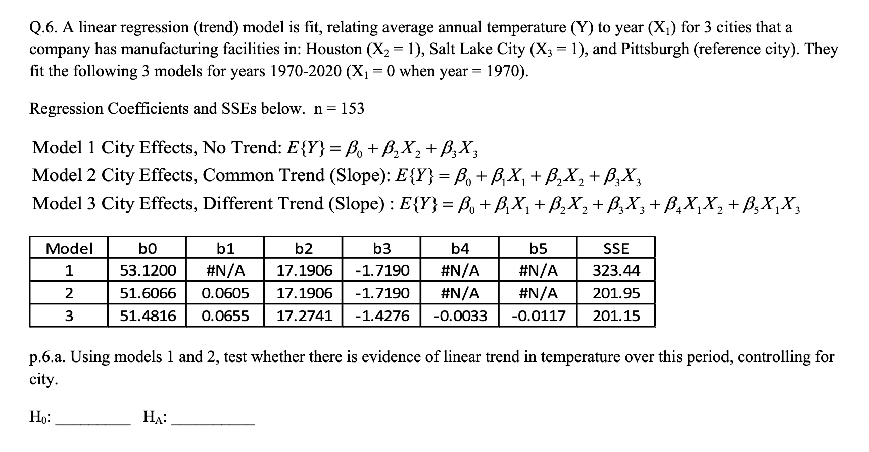 Solved Q.6. A linear regression (trend) model is fit, | Chegg.com