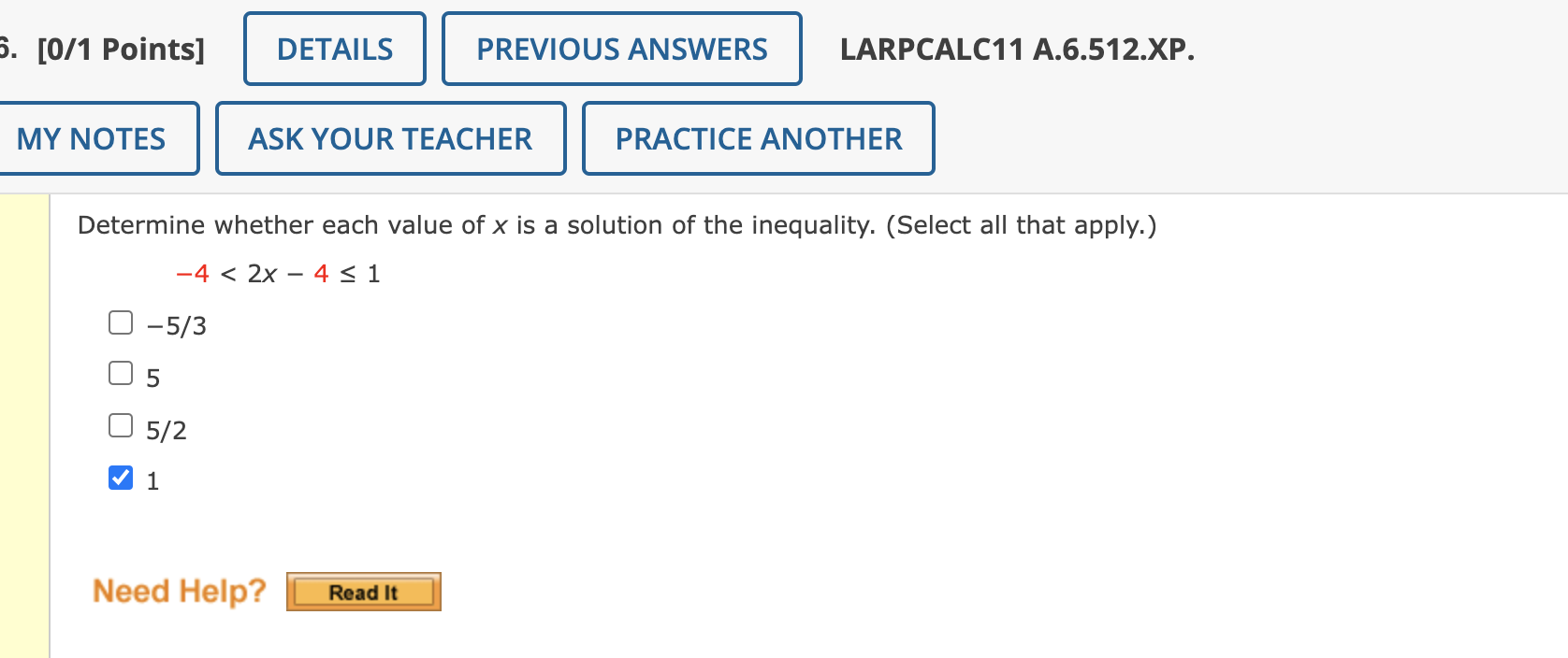 Solved 5. [0/1 Points] DETAILS PREVIOUS ANSWERS LARPCALC11 | Chegg.com