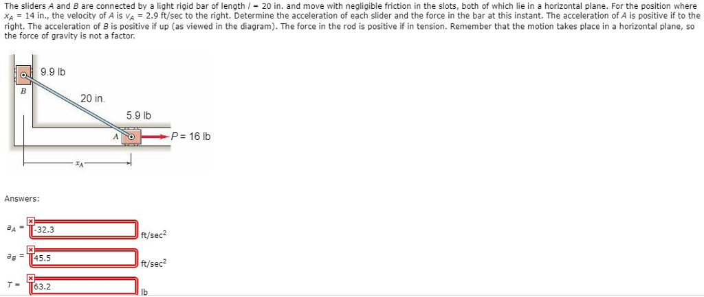 Solved The sliders A and B are connected by a light rigid | Chegg.com