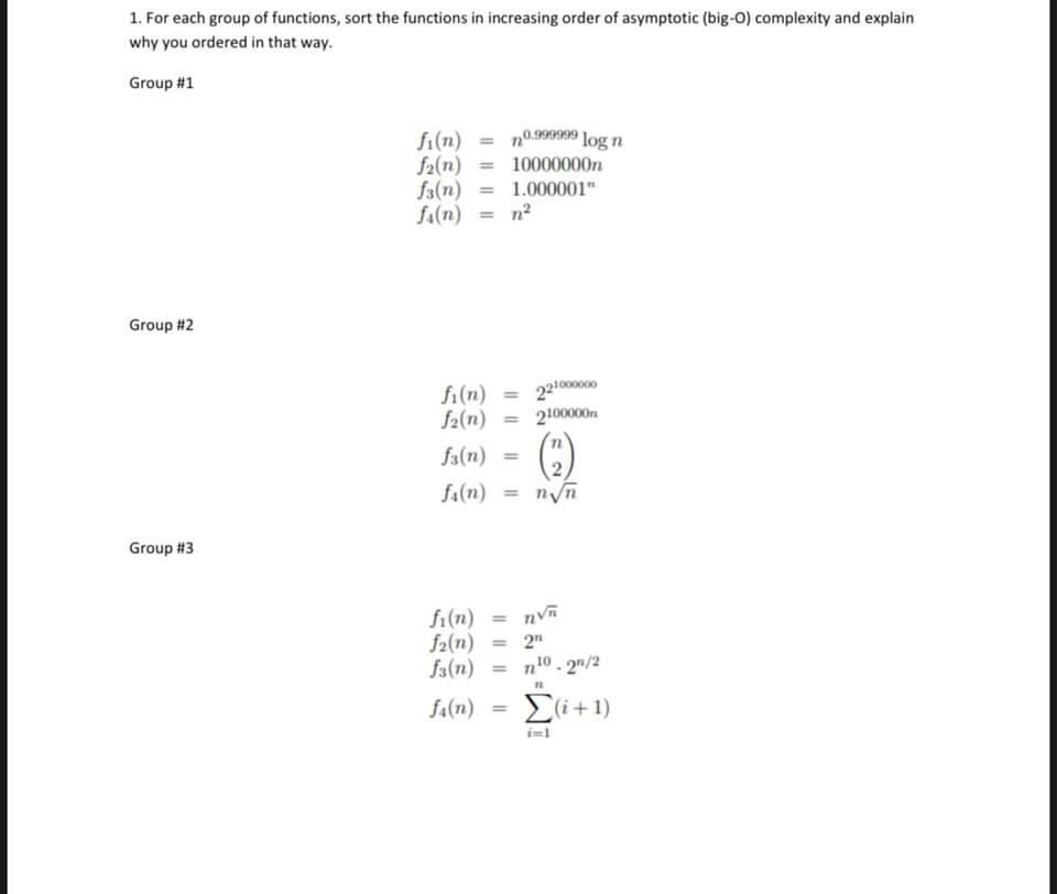Solved 1. For each group of functions, sort the functions in | Chegg.com