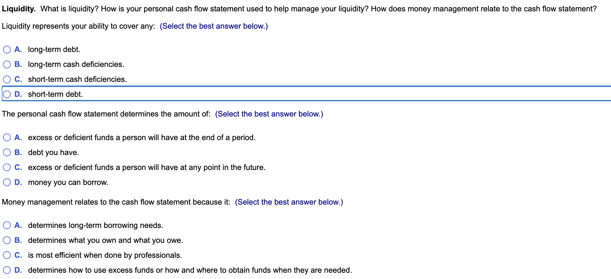 Solved Liquidity. What is liquidity? How is your personal | Chegg.com