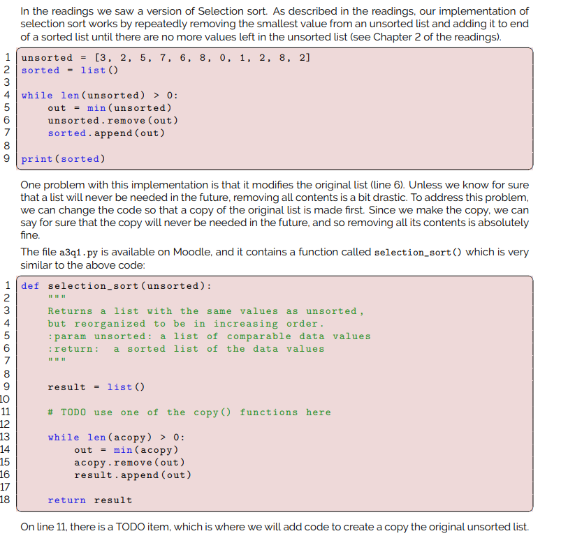 Solved In the readings we saw a version of Selection sort. | Chegg.com