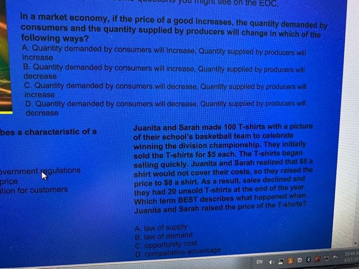 Solved In a market economy, if the price of a good | Chegg.com