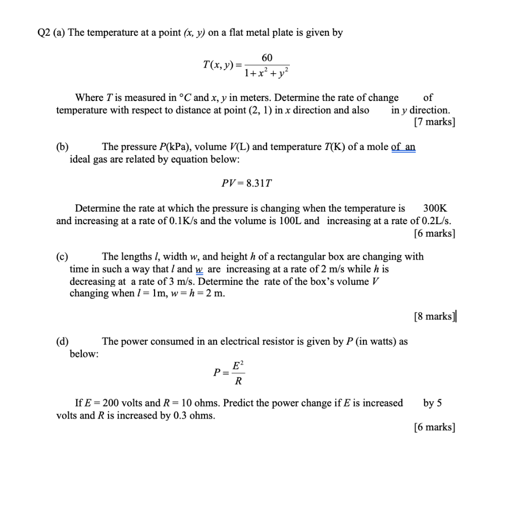 Solved Q2 A The Temperature At A Point X Y On A Flat Chegg Com