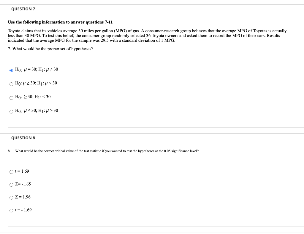 Solved QUESTION 7 Use The Following Information To Answer | Chegg.com